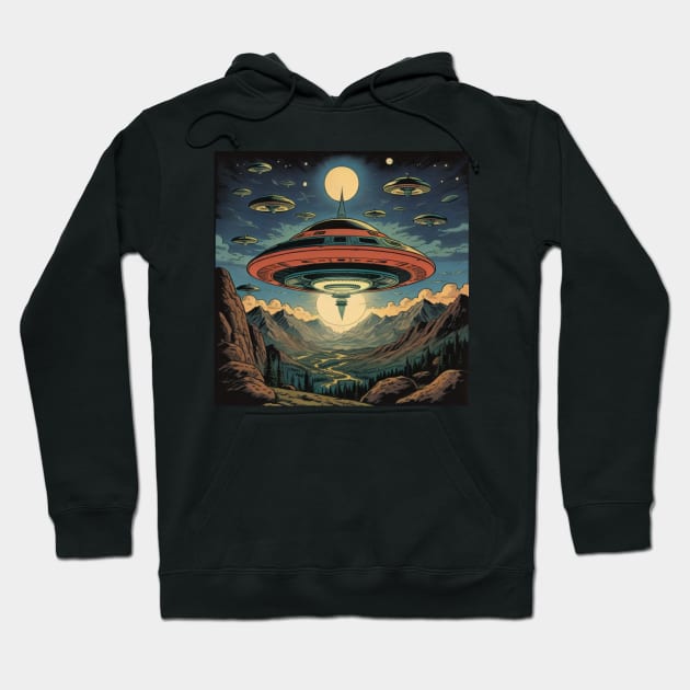Flying Saucers Over The Mountains Hoodie by UFO CHRONICLES PODCAST